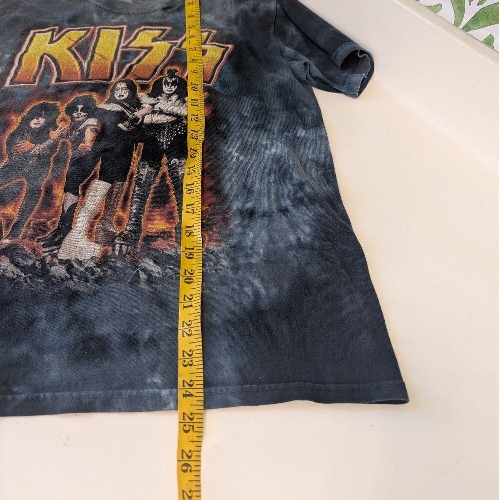 Liquid Blue Kiss Band Tee Small Y2K Ricker Chick 90 Tie Dye Gray Blue Relaxed - Picture 6 of 11
